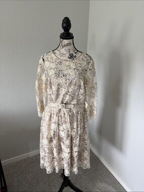 Eliza J Cream Floral Lace Midi Dress